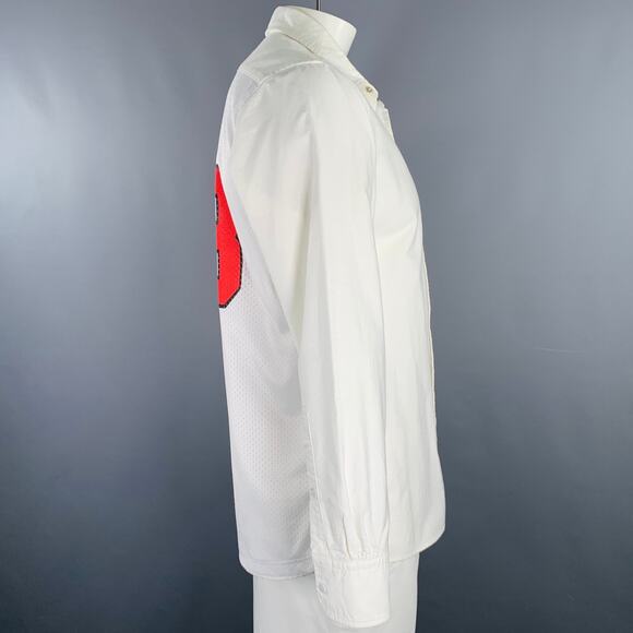 ONES STROKE Size XL White Cotton Sports Jersey Snaps Long Sleeve Shirt - Picture 2 of 8